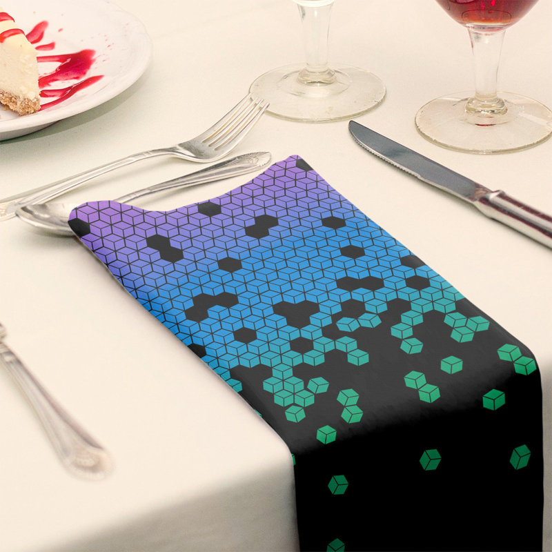 Serviette en coton à motif cube culbuté, Paon / noir, H 0,1 po x l 22 po x P 22 po, Sergé de polyester