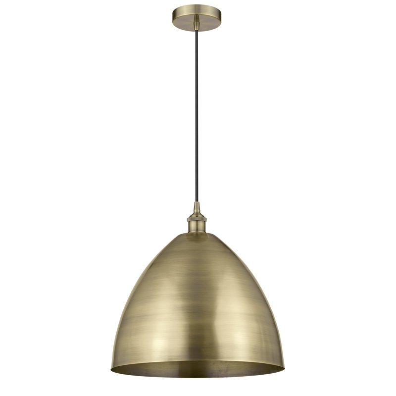 Luminaire suspendu conique à 1 lumière, Laiton antique, Laiton antique