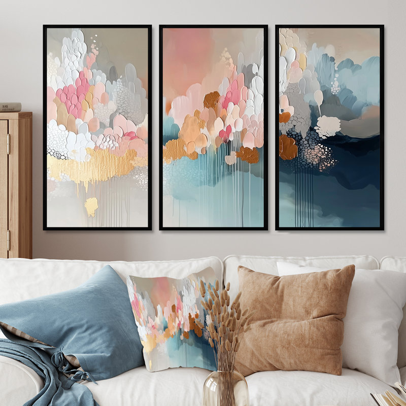"White and Gold Brushstroke", peinture abstraite I - ensemble de reproductions d'art murales abstraites