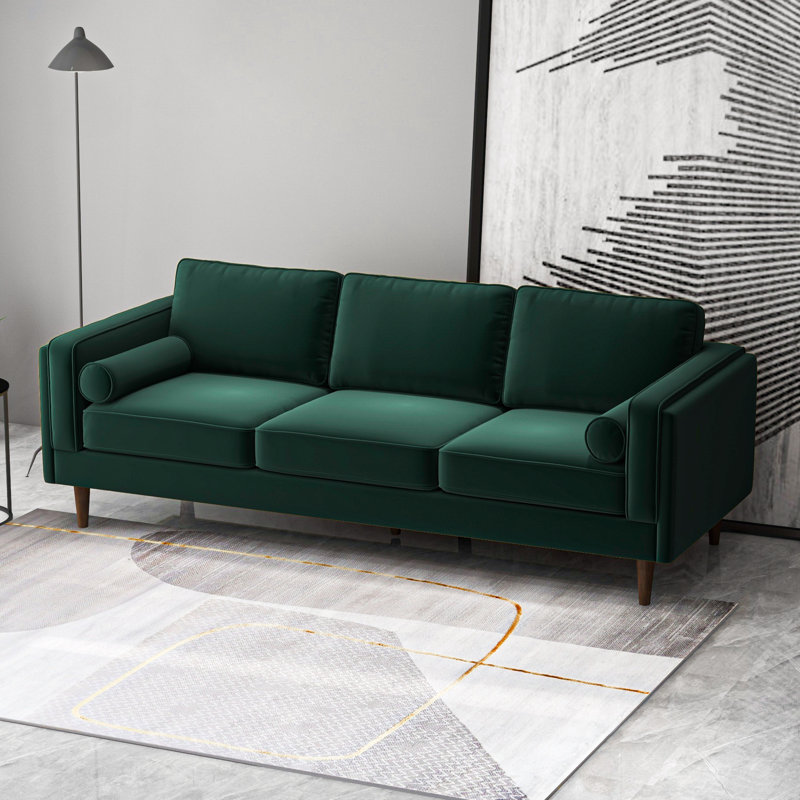 Audrei 86'' Velvet Square Arm Sofa, Dark Green Velvet