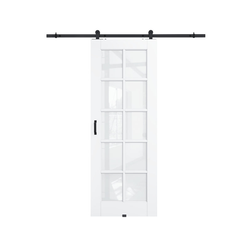 Surface pré-finie avec dalle de porte blanche 10 Lite avec toute la quincaillerie de porte de grange, 32 po x 80 po