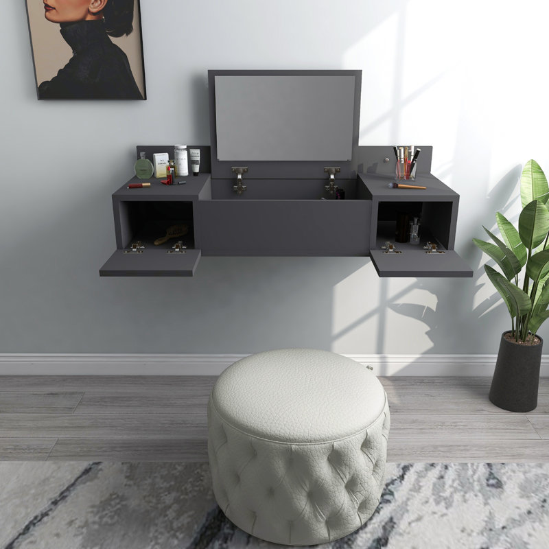 Makeup Vanity with Mirror and Storage Eubha, Anthracite