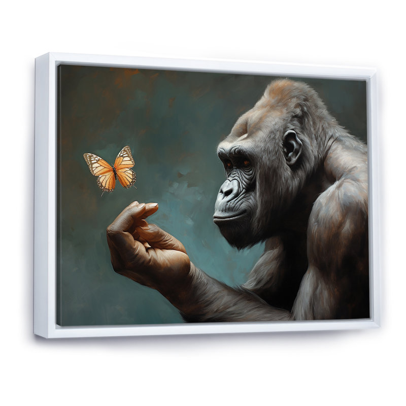 «Gorillas Gentle Touch», impression sur toile, Cadre flottant blanc, H 34 po x l 44 po x P 1,5 po