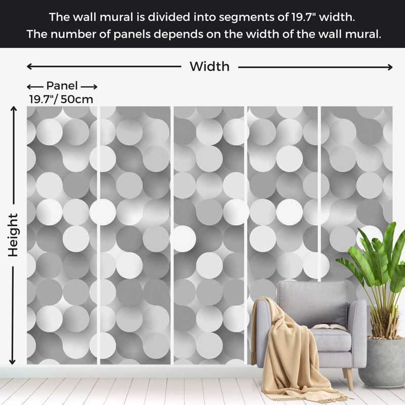 Ammie-Leigh Polka Dots Wall Mural, Silver, 96" L x 137" W
