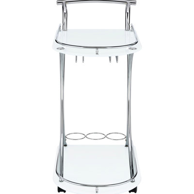 White 2 Bar Cart With Glass Shelf, Stemware Rack And Three Wine Rack, Dining Room Functional Decor, 34.72 Inches Tall Shelf Metal In White, For Setup Necessity, Finish, 15.87 Deep