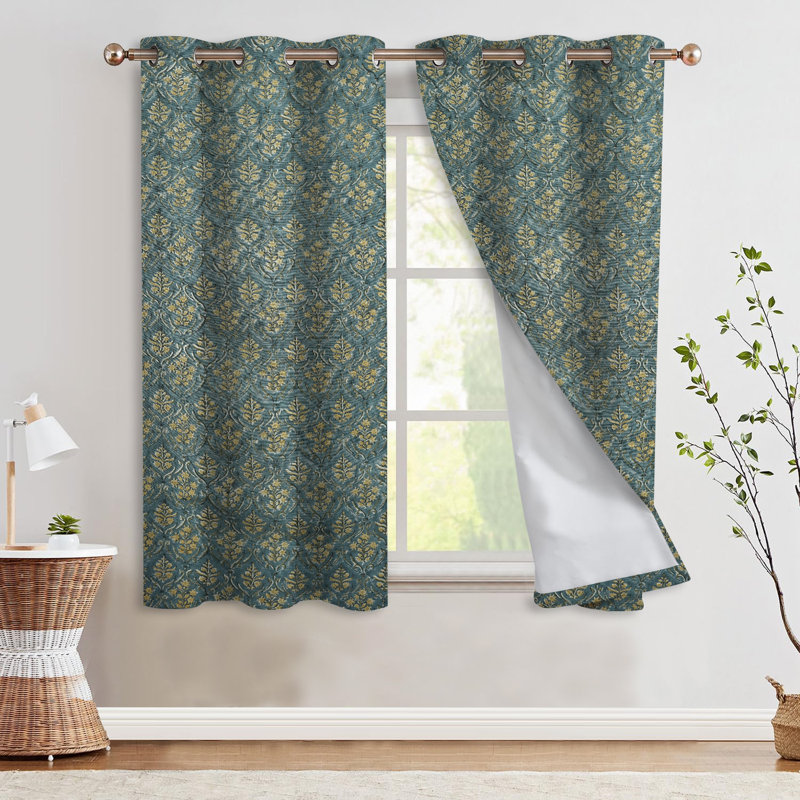 Fabdivine Eyelet Curtains 54x63 Inch Modern Block Print Window Drapes- Vishal Pushp, 54" W x 108" L