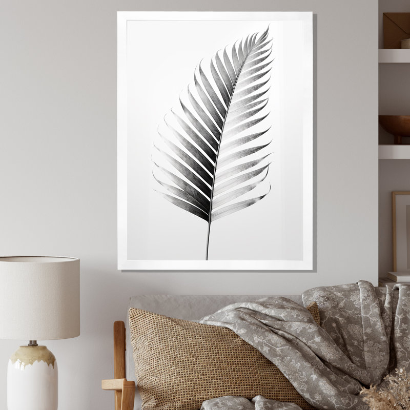 "Minimal Botanicals", feuille unique sur fond beige I - Fleurs, art mural sur toile, Cadre simple blanc