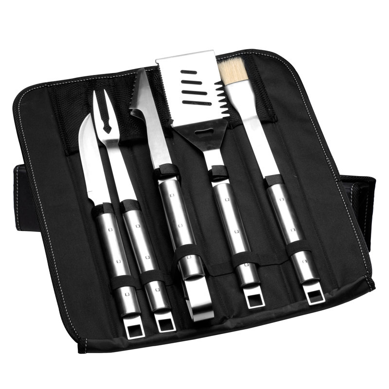 BergHOFF Essentials Cubo 6Pc 18/10 Stainless Steel BBQ Grilling Tool Set with Folding Bag