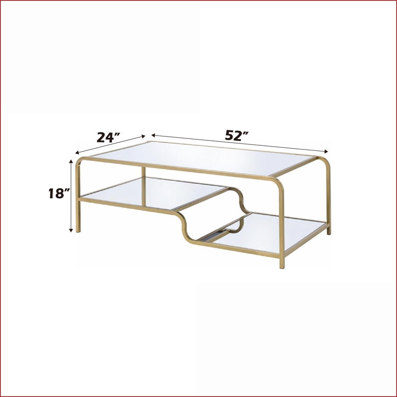 Table basse en miroir à finition dorée pour le salon, qui regorge d'ambiance avec ses compartiments de rangement