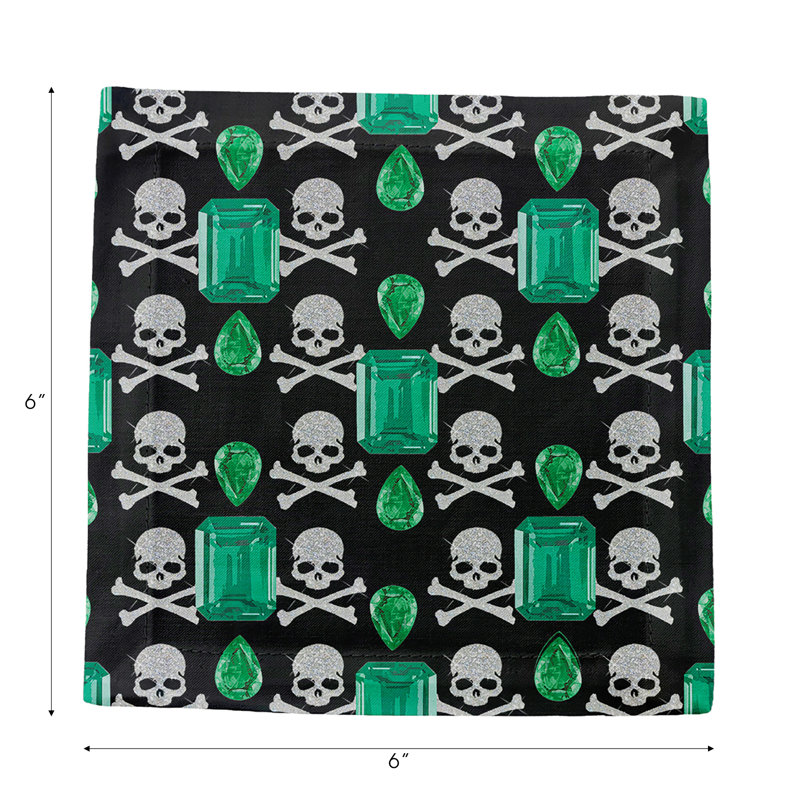 Gem Emeralds Skull Cotton Sateen Cocktail Napkins, Black