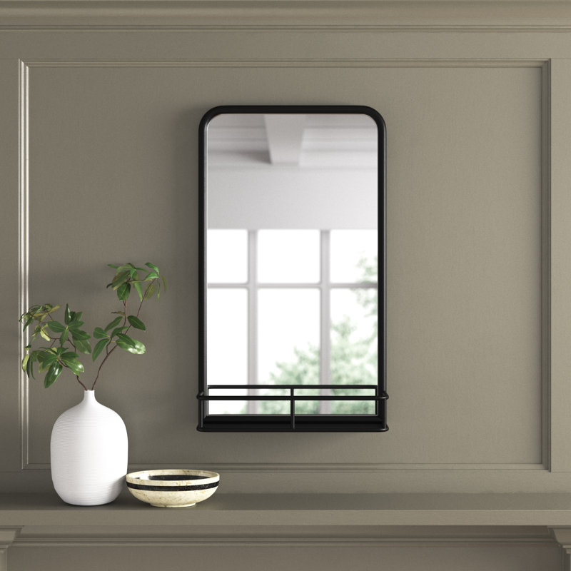 Koda Metal Rectangle Mirror with Shelves, Black