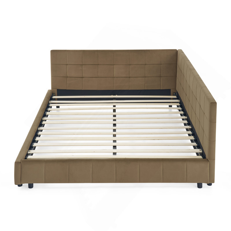 Upholstered Tufted Bed Frame, Sofa Bed Frame With Comfortable Backrest And Armrests, Bed For Bedroom, Living Room,Velvet