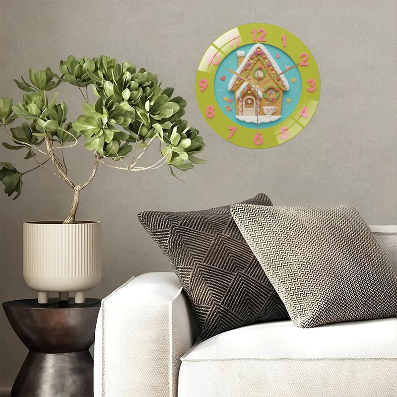 Festive-Gingerbread-House-Clock Art - 12'' Modern Glass Wall Clock