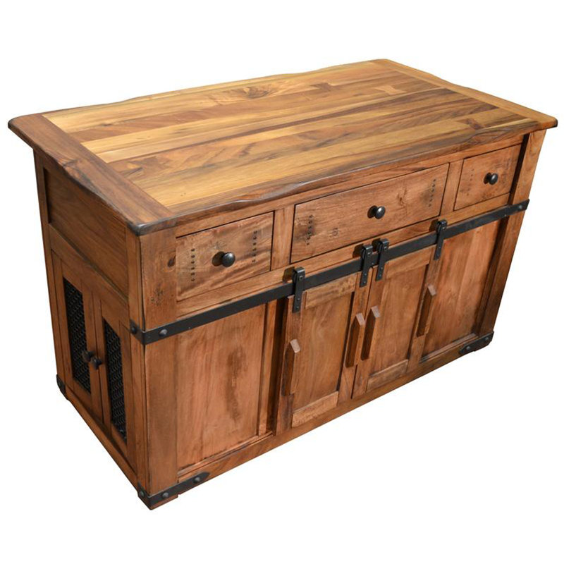 Granville Rustic Brown Solid Wood Kitchen Island
