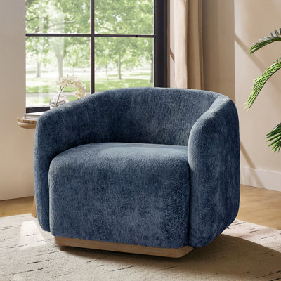 Berklie 35"W Modern Boucle Chenille Swivel Armchair with Solid Wood Base