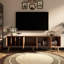 Meuble télé Mid-Century avec tablettes ouvertes