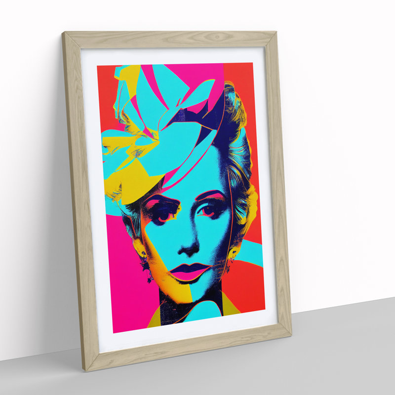 Neon Pop Art Woman - Single Picture Frame Print, 46cm H x 34cm W x 2cm D, Oak Framed