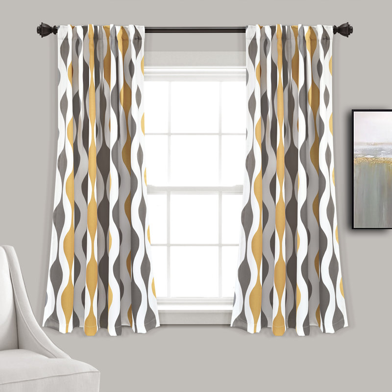 Room Darkening Curtain Pair, 52"W x 63"L, Gold/Gray