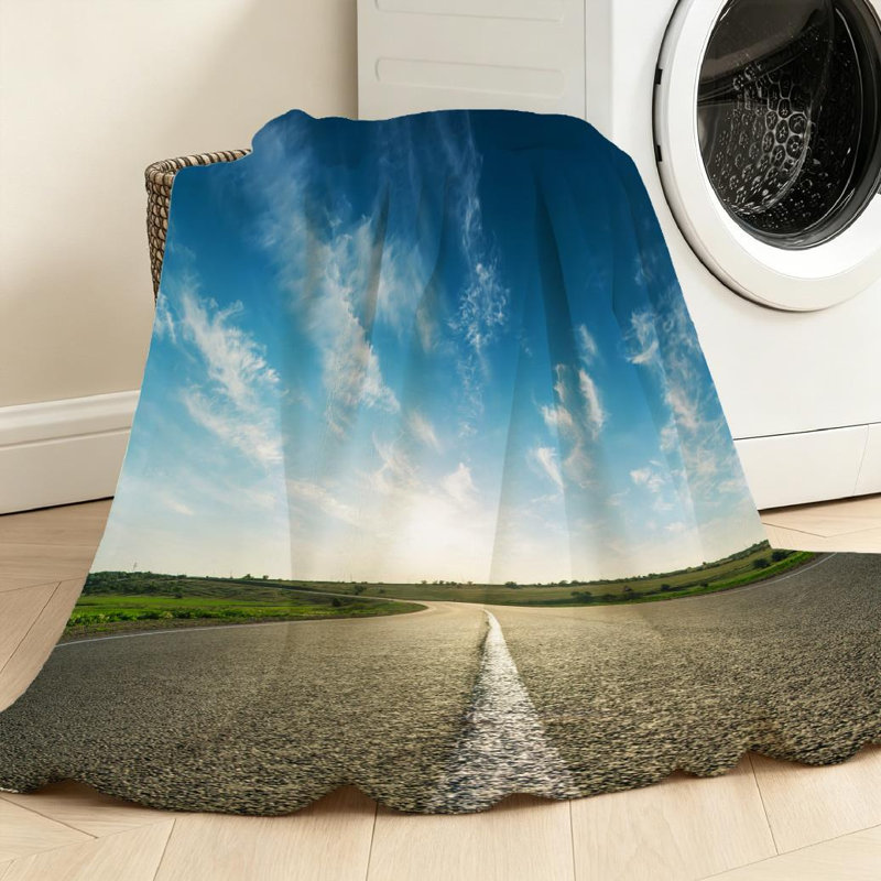 Jeté en flanelle bleue ultra douce, imprimé d'un côté ensoleillé Sunset Sky Road, Jeté 30 po x 40 po
