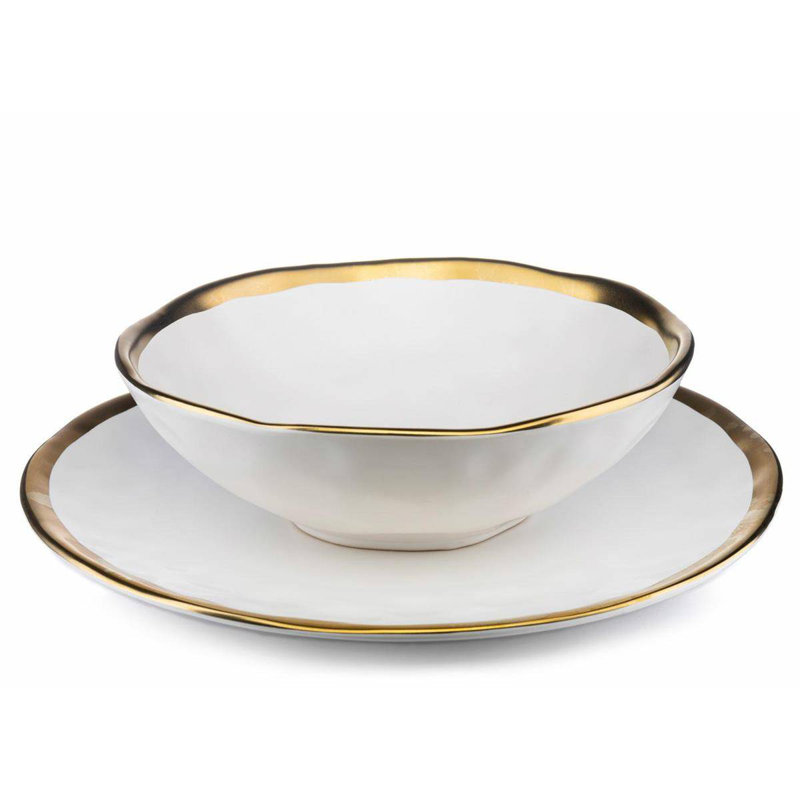 Spirgel Ceramic Dinnerware Set 8 Piece - Service for 4, White