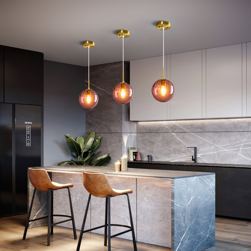 Luminaires suspendus en verre pour îlot de cuisine Globe, H 66,93 po x l 7,87 po x P 7,87 po, Rouge