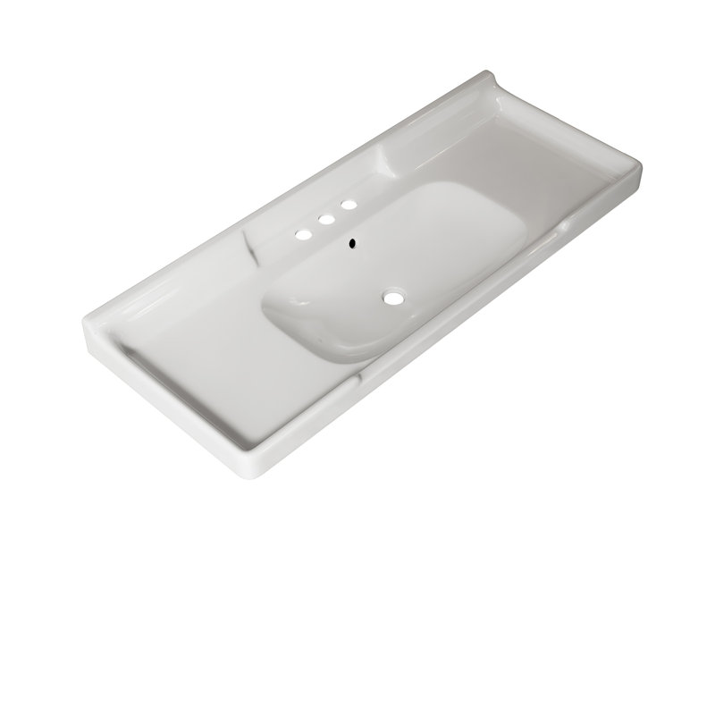 Lavabo de salle de bain VICI en céramique blanche de 122 cm (48 po) avec 3 trous prépercés pour robinetterie et trop-plein