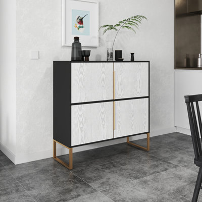 42" Kitchen Buffet Cabinet with Metal Handles, 4-Door Storage Sideboard for Dining Room & Living Room, Coffee Bar by Mercer41