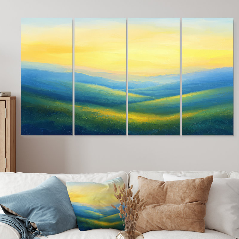 «Rolling Hills At Dawn IV», campagne, art mural - ensemble d'art mural de campagne, H 32 po x l 64 po, 4