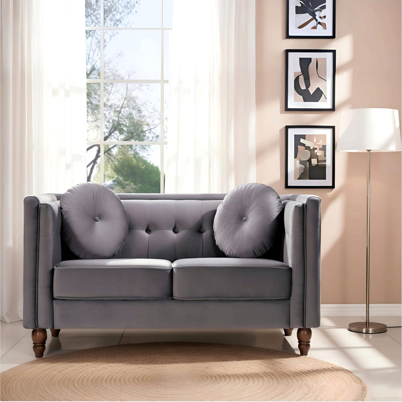Canapé 2 places Chesterfield, Velours gris velours