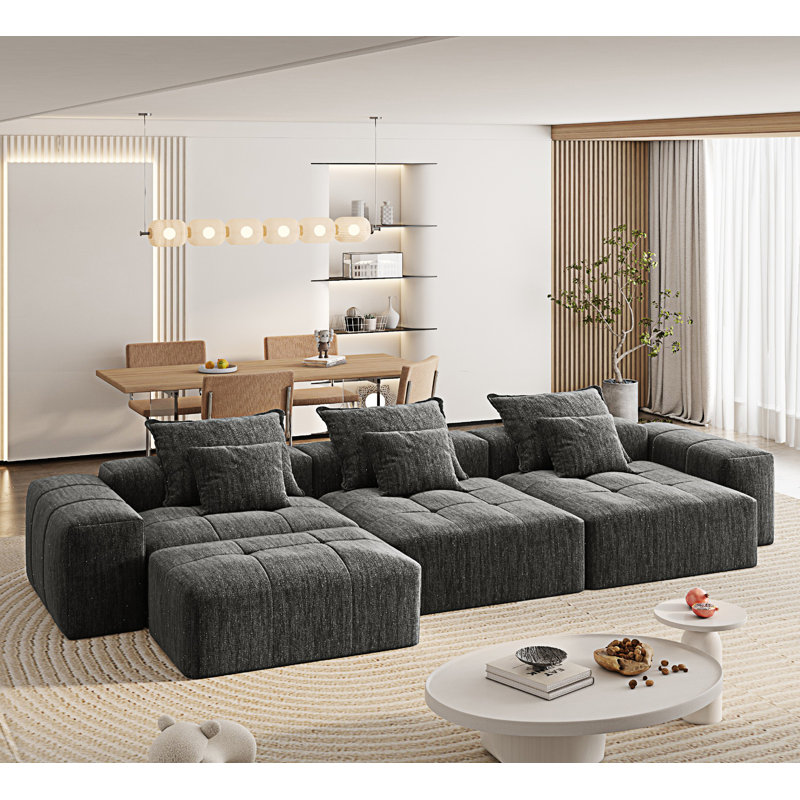 Modern Oversized Modular Sectional Sofa, Black Chenille