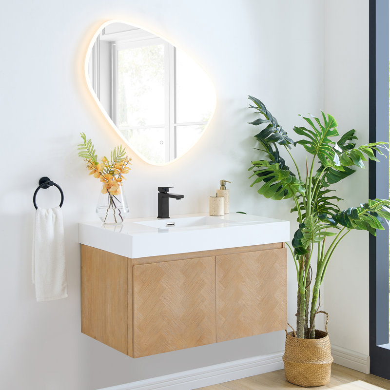 Siena 36" Wall-mounted Single Bathroom Vanity with White Artificial Drop-in Sink with Mirror