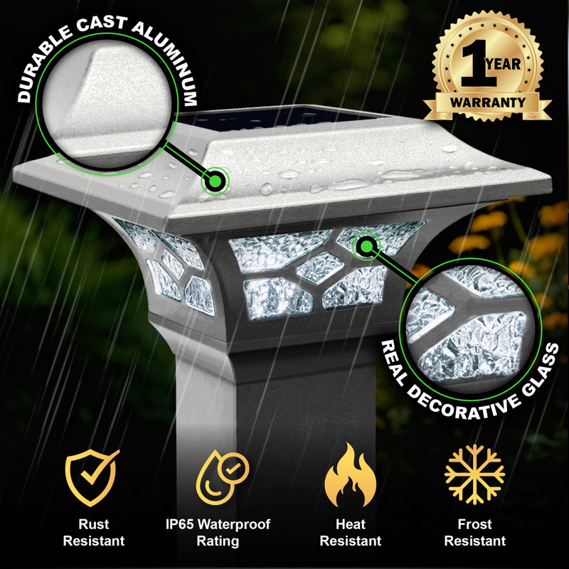 Low Voltage Integrated LED Aluuminum Fence Post Cap Light 2.5 In. X 2.5 In. with Base Adapter Included, White