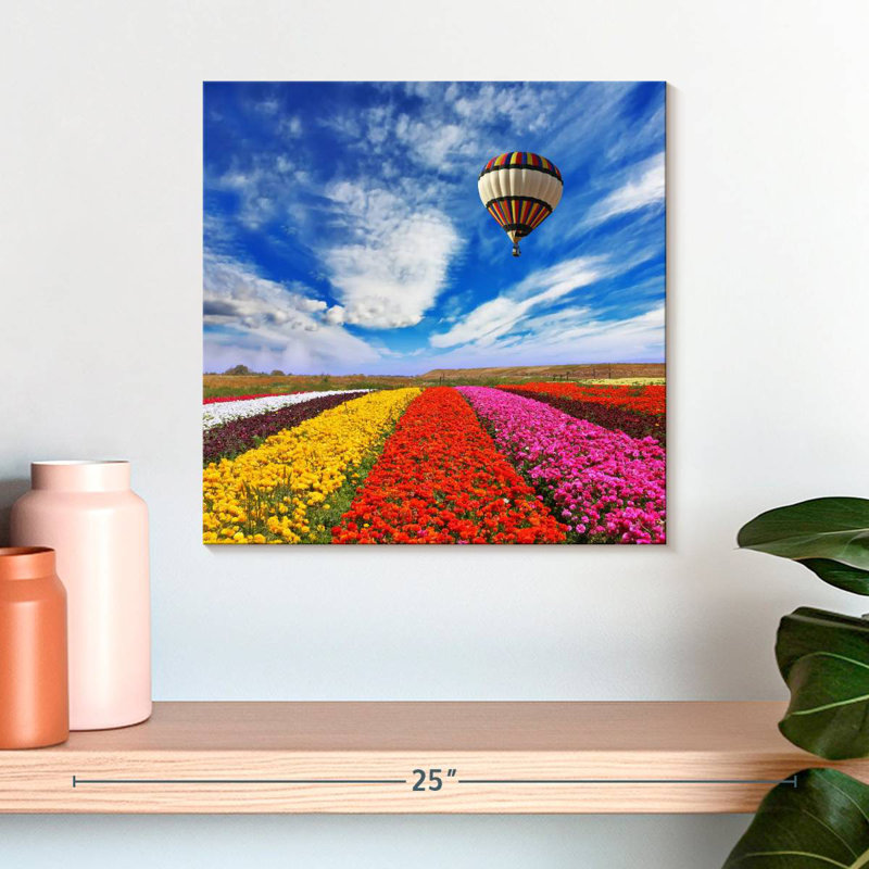Alvord Balloon Over Flower Field, 16" H x 16" W