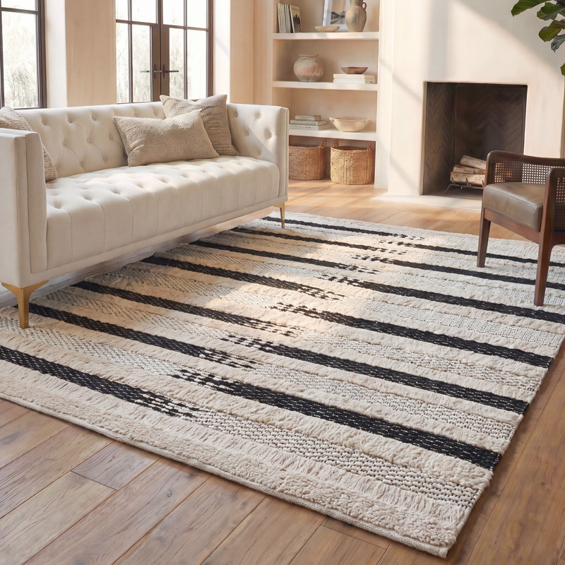 Tapis rayé en coton tissé à la main Jessen , Rectangle 8 pi x 10 pi