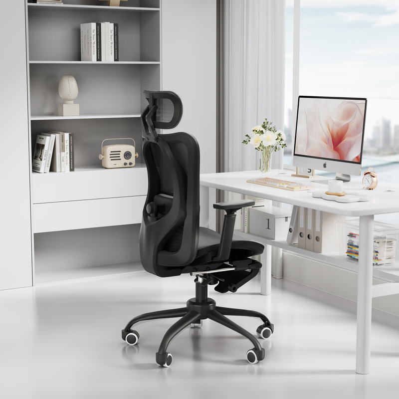 Ergonomic Breathable Mesh Office Chair with Headrest and Flip-Up Arms and Footrest E, Black