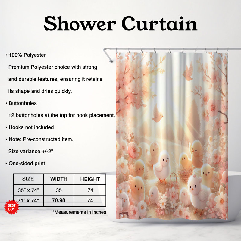 Rideau de douche standard 1 pièce Bunny Glow, H 74 po x l 71 po