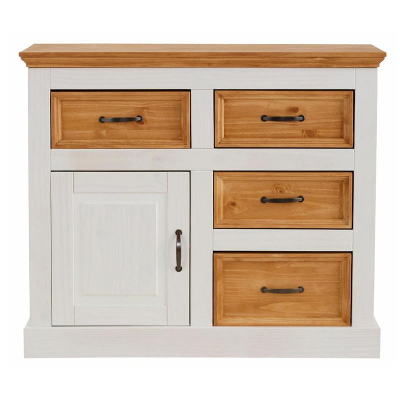 Perley Solid Wood 100 cm W Chest of 4 Drawers, White / Stain Wax
