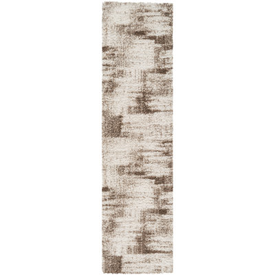 Tapis moderne à poils longs abstraits Haven brun et beige, lavable