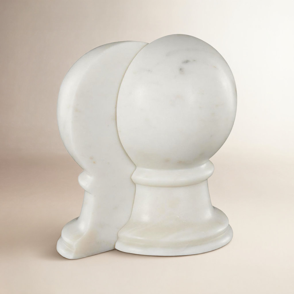 Marble Sleek Globe Bookends, White