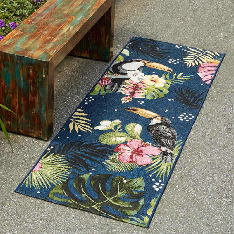 Tapis d'intérieur / extérieur à motif floral Hermleigh, Tapis de couloir 2 pi 7 po x 5 pi 3 po