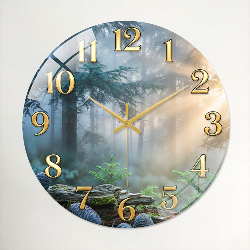 "Forest Mist", horloge murale en verre, 60 x 60 cm (23,6 x 23,6 pouces)