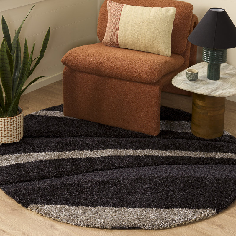 Angle Shag Performance Abstract Rug, Round 5'