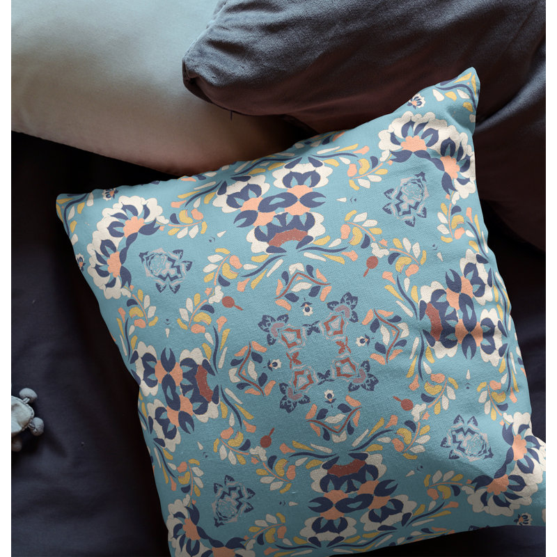 Floral Reversible Throw Pillow, 16"x16", Gray/Blue