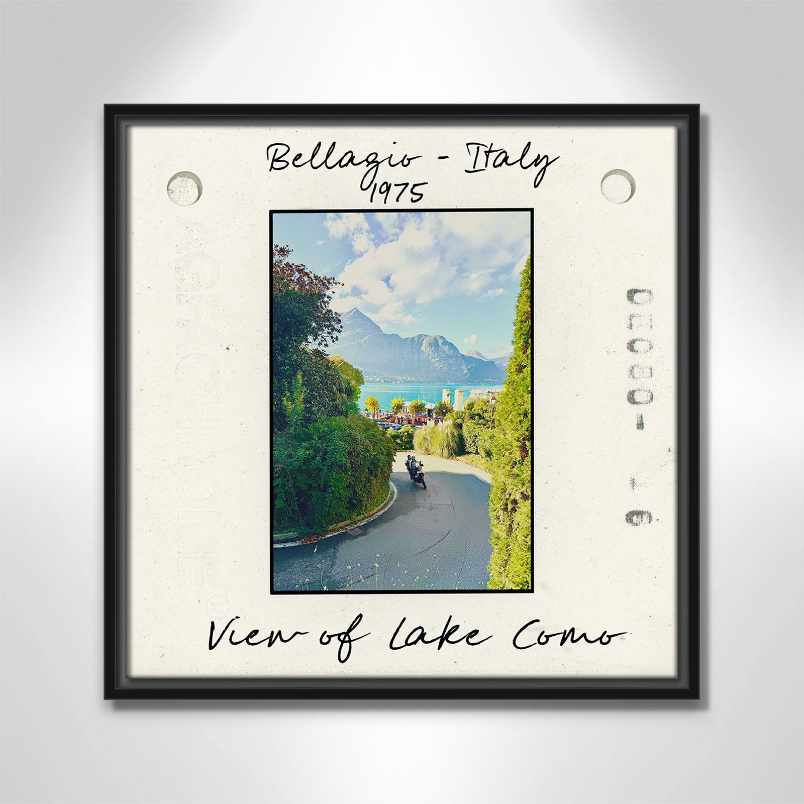 Travel Slide Collection "Bellagio, Italy - Lake Como" Print, 17.5" H x 17.5" W x 2" D, Black Floater Framed Canvas
