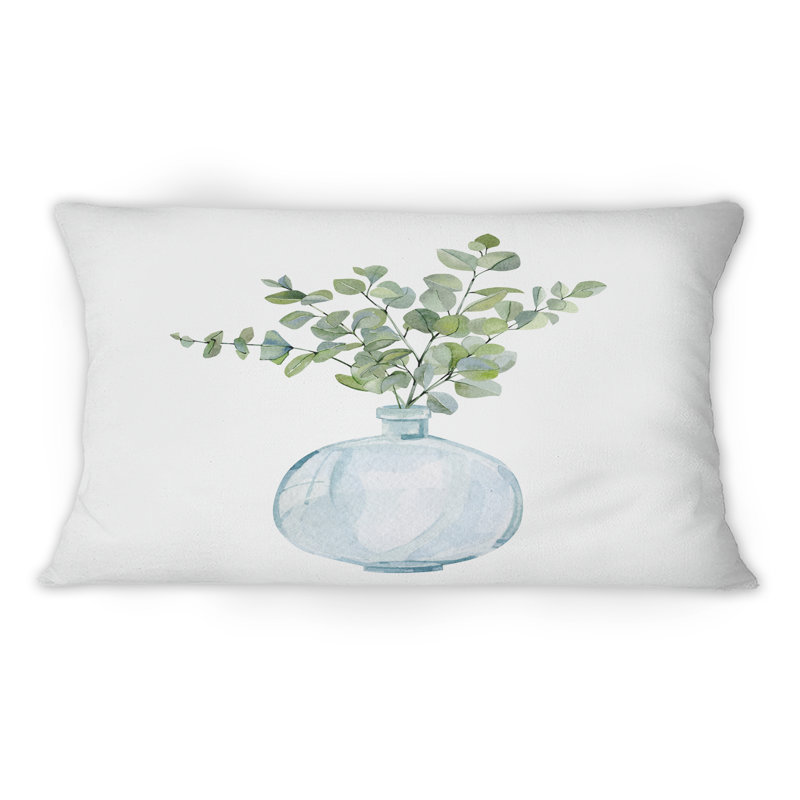 Plantes d'intérieur dans un vase en verre, branches d'eucalyptus I - Coussin décoratif traditionnel imprimé 1
