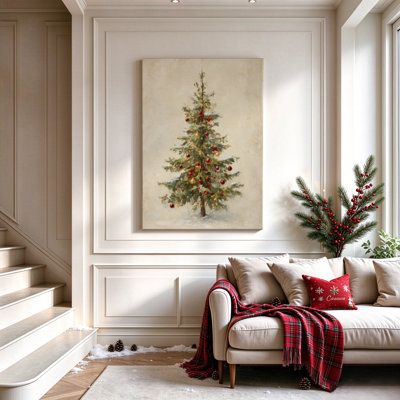 Arbre de Noël avec ornements rouges, art mural sur toile, 24 x 16 po