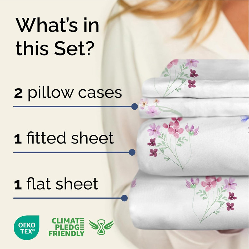4 Piece Floral Sheet Set Premium Cooling, Soft & Wrinkle Free Bed Sheets – Ultra Soft Microfiber Luxury Bedding Set