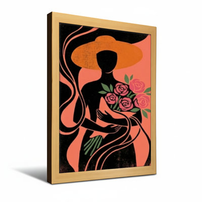 Silhouette abstraite femme avec chapeau et roses