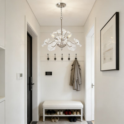 Lustre moderne de style Mid-Century avec abat-jour en verre fleuri, luminaire suspendu noir mat à 3 lumières pour la salle à manger, la cuisine, le salon, la chambre à coucher, le couloir et le porche