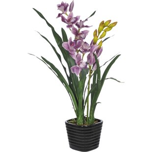 Faux Purple Cumbidium Orchid Flower in Vase